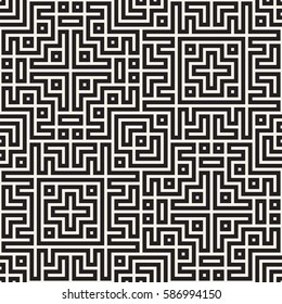 Geometric Ethnic Background With Symmetric Lines Lattice. Stylish Monochrome Texture. Vector Abstract Seamless Pattern.
