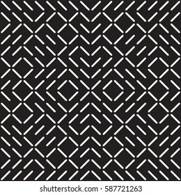 Geometric Ethnic Background With Symmetric Lines Lattice. Stylish Monochrome Texture. Vector Abstract Seamless Pattern.