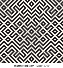 Geometric Ethnic Background With Symmetric Lines Lattice. Stylish Monochrome Texture. Vector Abstract Seamless Pattern.