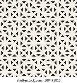 Geometric Ethnic Background With Symmetric Lines Lattice. Stylish Monochrome Texture. Vector Abstract Seamless Pattern.