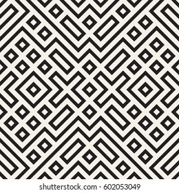 Geometric Ethnic Background With Symmetric Lines Lattice. Stylish Monochrome Texture. Vector Abstract Seamless Pattern.