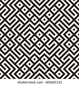 Geometric Ethnic Background With Symmetric Lines Lattice. Stylish Monochrome Texture. Vector Abstract Seamless Pattern.