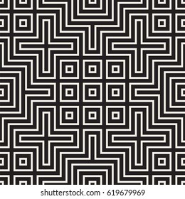 Geometric Ethnic Background with Symmetric Lines Lattice. Vector Abstract Seamless Pattern.