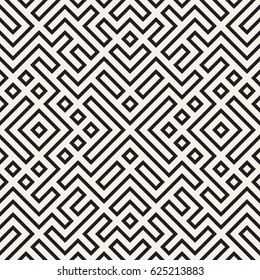 Geometric Ethnic Background With Symmetric Lines Lattice. Stylish Monochrome Texture. Vector Abstract Seamless Pattern.