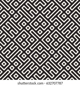 Geometric Ethnic Background With Symmetric Lines Lattice. Stylish Monochrome Texture. Vector Abstract Seamless Pattern.