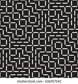 Geometric Ethnic Background With Symmetric Lines Lattice. Stylish Monochrome Texture. Vector Abstract Seamless Pattern.