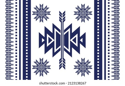 Geometric ethnic bohemian pattern. Design for fabric, clothing, rug, carpet, scarf, floor, background. Vector illustration. Blue and white pattern.