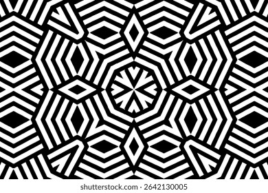 Geometric ethnic boho black white pattern. Template, stencil for laser cutting metal, wood carving, coloring, stained glass, logo. Ornaments, fresco, tiles of the East, Asia, India, Mexico, Aztec.