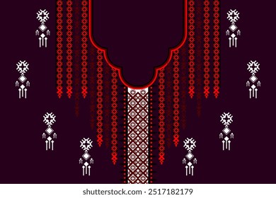 Padrão de colarinho étnico geométrico em vermelho, branco. Adequado para o povo turco, povo ucraniano, vetores feitos para papel de parede, fundos, padrões de camisa, padrões de saco, etc.
