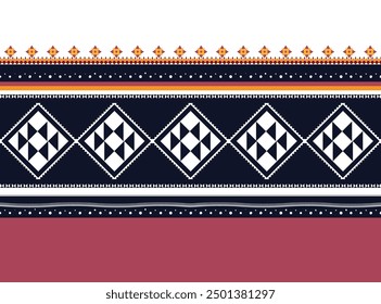 Patrón colorido étnico geométrico o patrón sin fisuras Diseño para tela, fondo, cortina, alfombra, ropa, envoltura, Batik, Fondo de pantalla de tela, patrón de Ilustración vectorial