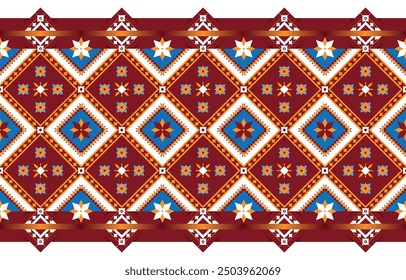 Geometric ethnic colorful pattern with triangle flower pattern Design for fabric, background, curtain, carpet, clothing, wrapping, Batik, fabric wallpaper, Vector illustration pattern