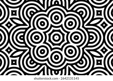 Geometric ethnic creative black white pattern. Template, stencil for laser cutting metal, wood carving, coloring, stained glass, logo. Ornaments, fresco, tiles of the East, Asia, India, Mexico, Aztec.
