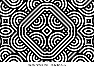 Geometric ethnic decorative black white pattern. Template, stencil for laser cutting metal, wood carving, coloring, stained glass, logo. Ornaments, fresco, tiles of the East, Asia, India, Mexico.