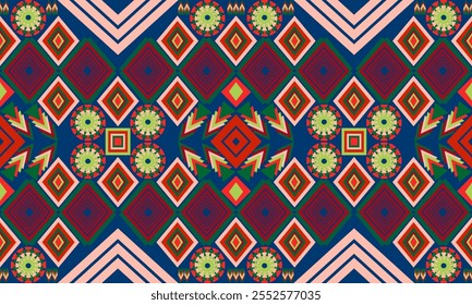 Geométrico, diseño étnico para decorativo, ropa, alfombra, fondo, tela, artesanía, tribal, cuadrado, sin costuras, retro, cortinas, geométrico tradicional étnico, cojines, almohada, impresión, funda de almohada