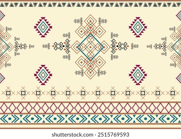 Geometric ethnic embroidery patterns. traditional patterned old saree dress design It is a pattern geometric shapes. Create beautiful fabric patterns ,Tribal Seamless Pattern. Ethnic Vector Background