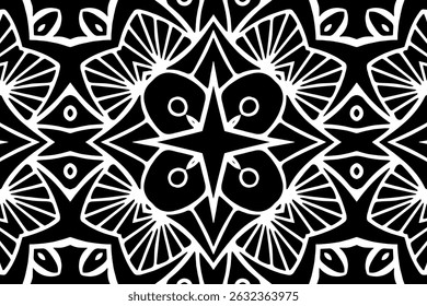 Geometric ethnic exotic black white pattern. Template, stencil suitable for laser cutting metal, wood carving, coloring, stained glass. Ornaments of the East, Asia, India, Mexico, Aztec, Peru.