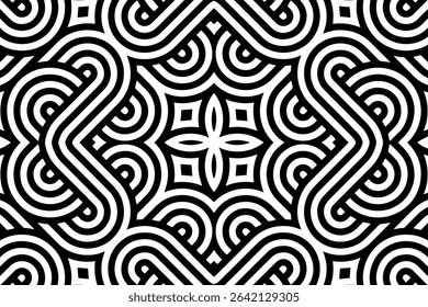 Geometric ethnic exotic black white pattern. Template, stencil for laser cutting metal, wood carving, coloring, stained glass, logo. Ornaments, fresco, tiles of the East, Asia, India, Mexico, Aztec.