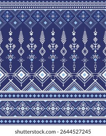Geometrisches ethnisches Stoffmuster auf blauem Hintergrund kulturell, aztec, trical, Tapete, Seide, Textil, Vektorgrafik-Design.