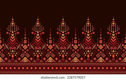 Geometric ethnic fabric patterns. Cross Stitch. Ikkat pixel pattern. Design for Saree, Patola, Sari, Dupatta, Vyshyvanka, rushnyk, dupatta, Clothing, fabric, batik, Knitwear, Embroidery.