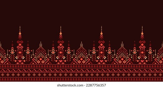 Geometric ethnic fabric patterns. Cross Stitch. Ikat pixel pattern. Design for Saree, Patola, Sari, Dupatta, Vyshyvanka, rushnyk, dupatta, Clothing, fabric, batik, Knitwear, Embroidery.