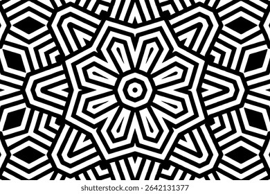 Geometric ethnic fashion black white pattern. Template, stencil for laser cutting metal, wood carving, coloring, stained glass, logo. Ornaments, fresco, tiles of the East, Asia, India, Mexico, Aztec.