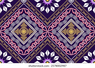 Geometric ethnic Figure aztec embroidery style.Ikat oriental traditional art pattern.Design for ethnic background,wallpaper,fashion,clothing,wrapping,fabric,element,sarong,graphic,vector illustration.