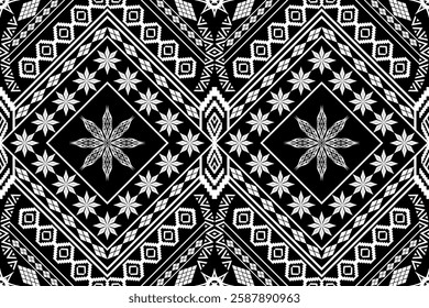 Geometric ethnic Figure aztec embroidery style.Ikat oriental traditional art pattern.Design for ethnic background,wallpaper,fashion,clothing,wrapping,fabric,element,sarong,graphic,vector illustration.