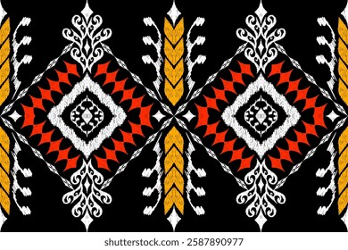 Geometric ethnic Figure aztec embroidery style.Ikat oriental traditional art pattern.Design for ethnic background,wallpaper,fashion,clothing,wrapping,fabric,element,sarong,graphic,vector illustration.