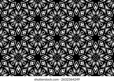 Geometric ethnic floral black white pattern. Template, stencil suitable for laser cutting metal, wood carving, coloring, stained glass. Ornaments of the East, Asia, India, Mexico, Aztec, Peru.
