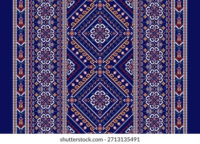 Geometric ethnic floral pattern on navy blue background,vector illustration,floral cross stitch pattern,geometric flower pattern ,abstract background.design for texture,fabric,clothing,decoration,rug