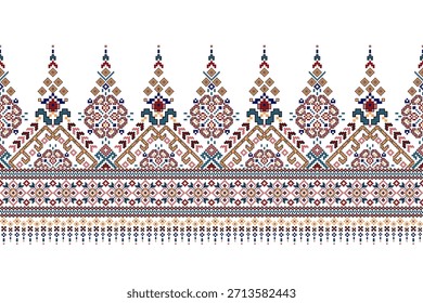 Geometric ethnic floral pattern on white background,vector illustration,geometric oriental pattern traditional,floral cross stitch pattern.design for texture,fabric,clothing,wrapping,decoration,print
