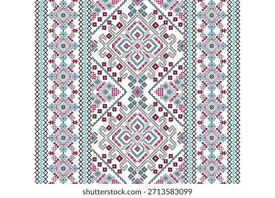 Patrón floral étnico geométrico sobre fondo blanco, Ilustración vectorial, patrón oriental geométrico tradicional, patrón de punto de cruz floral. diseño para textura, tela, ropa, envoltura, decoración, impresión.