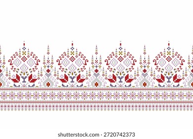 Padrão floral étnico geométrico sobre fundo branco,ilustração vetorial,padrão oriental geométrico tradicional,padrão de ponto transversal floral.design para textura,tecido,roupas,encapsulamento,decoração,impressão