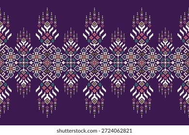 Geometric ethnic floral pattern on purple background,vector illustration,floral cross stitch pattern,geometric flower pattern,abstract background.design for texture,fabric,clothing,decoration,print,sarong