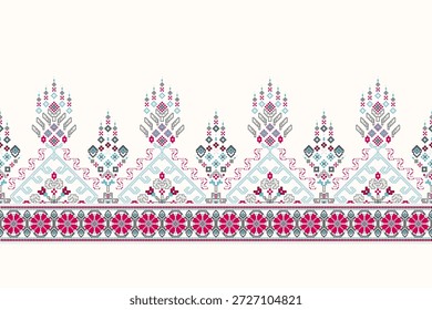 Padrão floral étnico geométrico sobre fundo branco,ilustração vetorial,padrão oriental geométrico tradicional,padrão de ponto transversal floral.design para textura,tecido,roupas,envoltório,decoração,impressão.