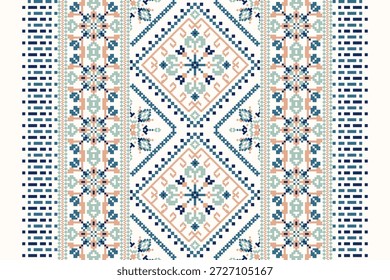 Patrón floral étnico geométrico sobre fondo blanco, Ilustración vectorial, patrón oriental geométrico tradicional, patrón de punto de cruz floral. diseño para textura, tela, ropa, envoltura, decoración, impresión.