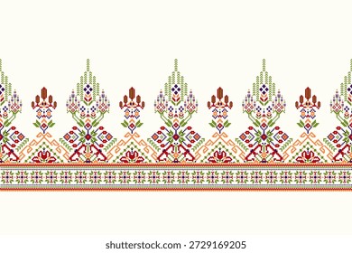 Padrão floral étnico geométrico sobre fundo branco,ilustração vetorial,padrão oriental geométrico tradicional,padrão de ponto transversal floral.design para textura,tecido,roupas,envoltório,decoração,impressão.