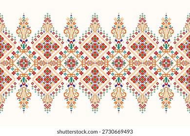 Padrão floral étnico geométrico sobre fundo branco,ilustração vetorial,padrão oriental geométrico tradicional,padrão de ponto transversal floral.design para textura,tecido,roupas,envoltório,decoração,impressão.