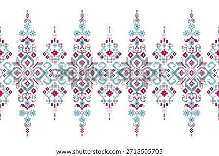 Geometric ethnic floral pattern on white background,vector illustration,geometric oriental pattern traditional,floral cross stitch pattern.design for texture,fabric,clothing,wrapping,decoration,print.