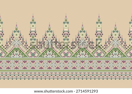 Geometric ethnic floral pattern on brown background,vector illustration,geometric oriental pattern traditional,floral cross stitch pattern.design for texture,fabric,clothing,wrapping,decoration,print.