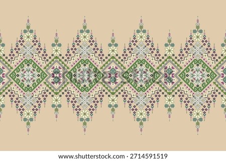 Geometric ethnic floral pattern on brown background,vector illustration,geometric oriental pattern traditional,floral cross stitch pattern.design for texture,fabric,clothing,wrapping,decoration,print.
