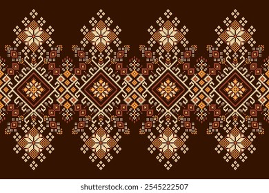 Geometric ethnic floral pattern,geometric oriental pattern on brown background,vector illustration,geometric flower pattern traditional,Aztec style.design for texture,fabric,clothing,decoration,print.
