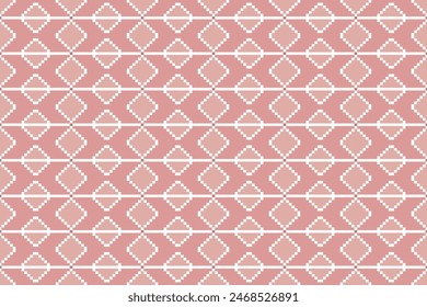 Geometric ethnic floral pixel art embroidery, Aztec style, abstract background design for fabric, clothing, textile, wrapping, decoration, scarf, print, wallpaper, table runner.
