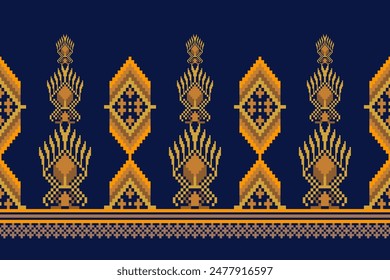 Geometric ethnic floral pixel art embroidery, Aztec style, abstract background design for fabric, clothing, textile, wrapping, decoration, scarf, print, wallpaper, table runner.