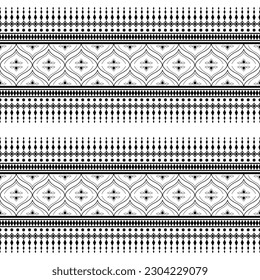 Patrón geométrico étnico floral sin costuras tradicional en blanco y negro. Al estilo indio. Diseño para textiles, tela, ropa, cortina, alfombra, batik, adorno, papel pintado, fondo, envoltura, papel.