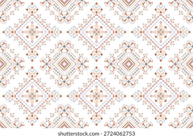 Patrón inconsútil floral étnico geométrico en el fondo blanco, Ilustración vectorial, patrón inconsútil floral de la puntada cruzada, patrón geométrico de la flor, fondo abstracto. diseño para la textura, tela, ropa, decoración.