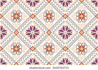 Geometric ethnic floral seamless pattern,geometric oriental seamless pattern on white background,vector illustration,geometric cross stitch seamless pattern,abstract background.design for texture,tile