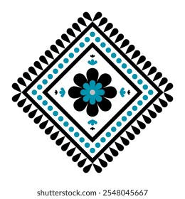 Geometric ethnic flower pattern art. American, Mexican style. White background. Aztec tribal ornament print. Design for fabric, clothing, textile, logo, symbol.