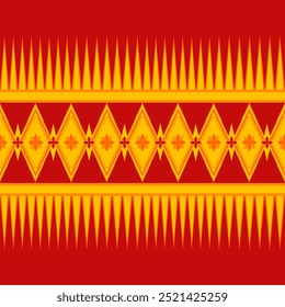 Geometrisches ethnisches Blumenmuster für roten Hintergrund, Illustration, Vektor, Stoff, Umhüllung, Kleidung, Tapete, Batik, Teppich, Stickerei Stil.