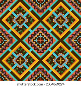 Geometric ethnic Ikat oriental pattern traditional. Design square, triangle and circle seamless. For background, carpet, wallpaper, clothing, wrapping, batik, fabric, vector illustration, embroidery